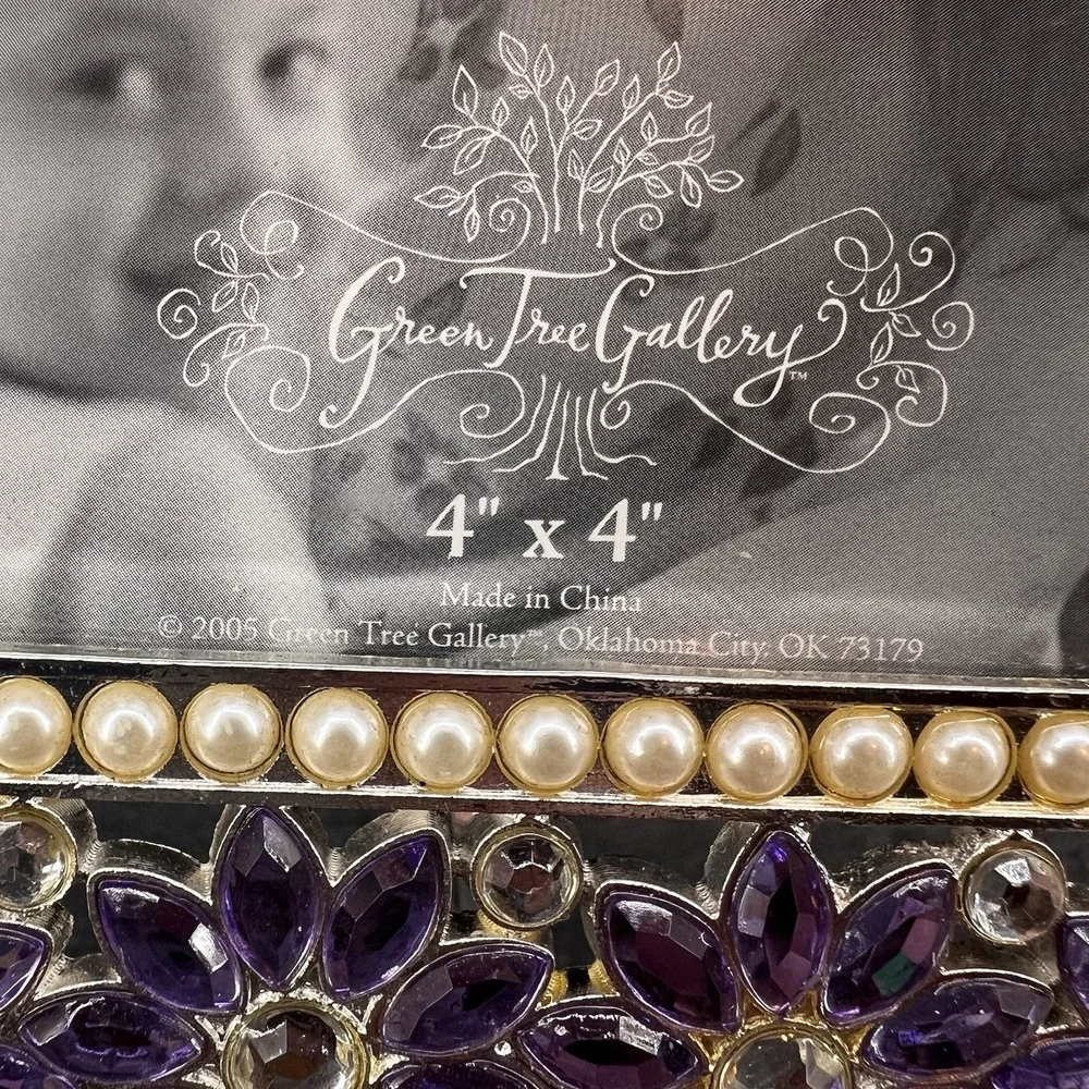 Purple Clear Flowers 4x4 Bejeweled Photo Frame Pearls Green Tree Gallery #180497